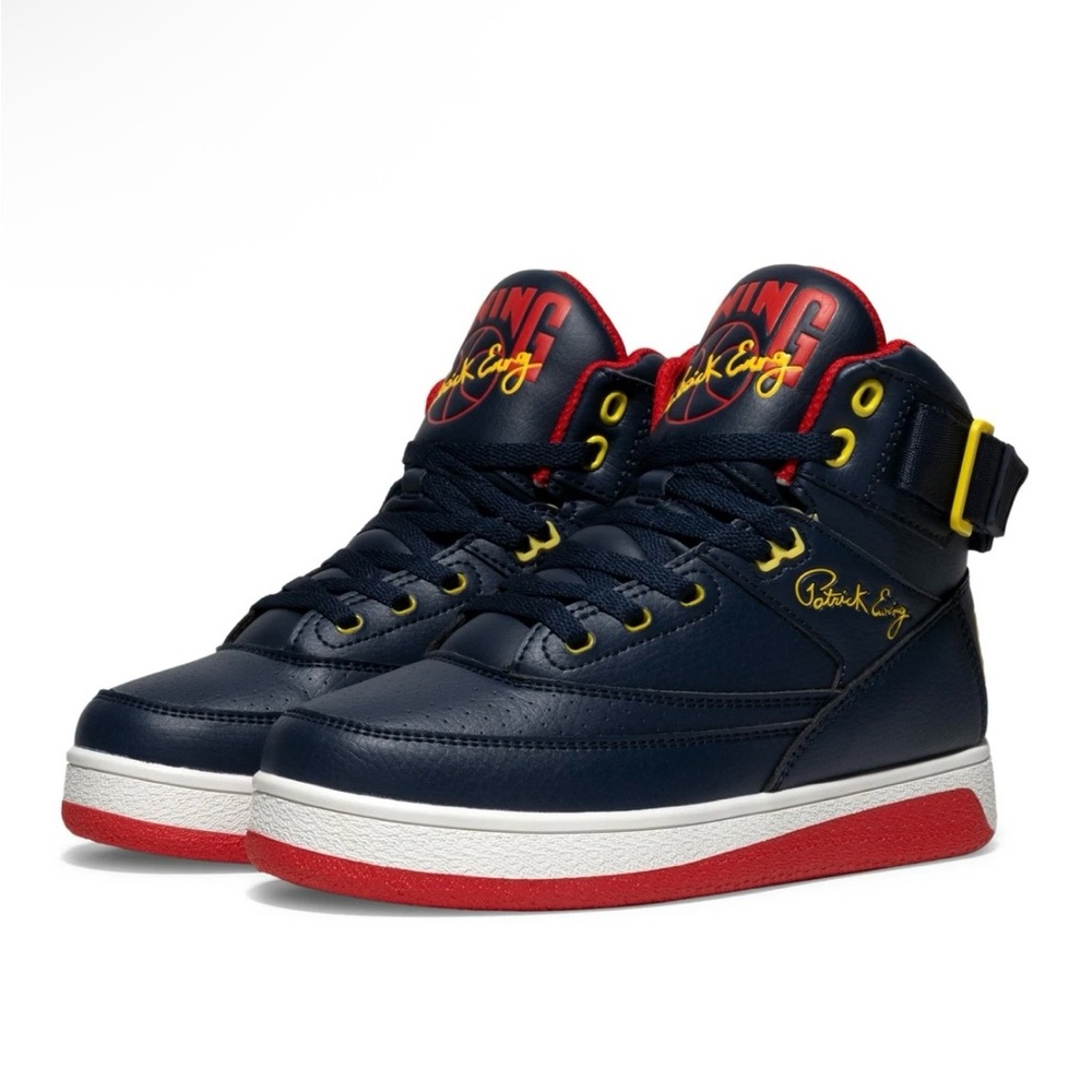 Blue and Red High-Top Athletic Sneakers